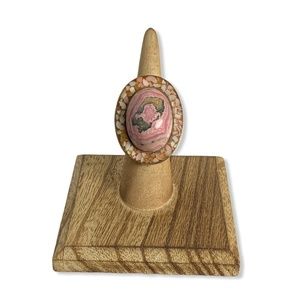 C. Celia Sebiri Oval Pink Chipped Stone Inlay Ring